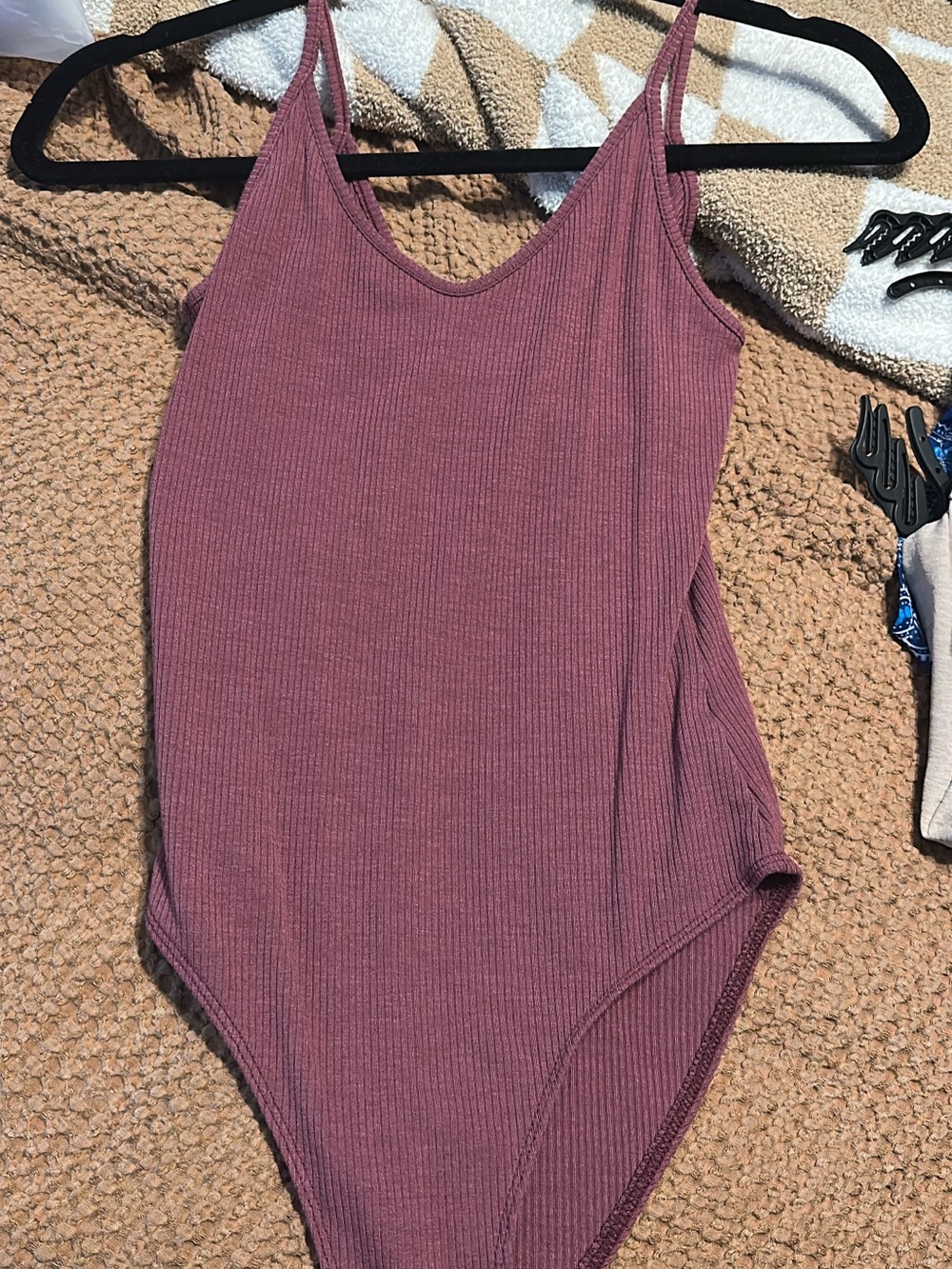 American Eagle Outfitters Ribbed Mauve Bodysuit